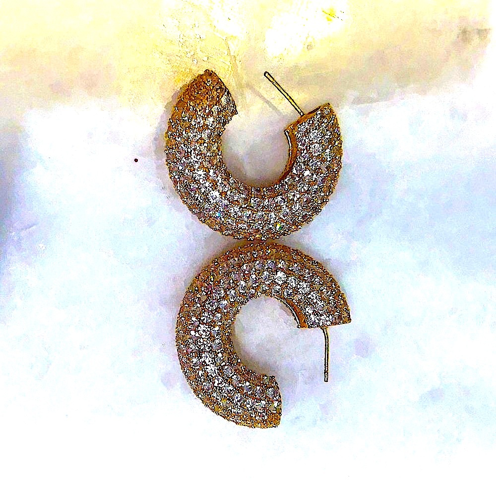 Lisa Gozlan Elegant Gold and White pave stone Hoop Earrings